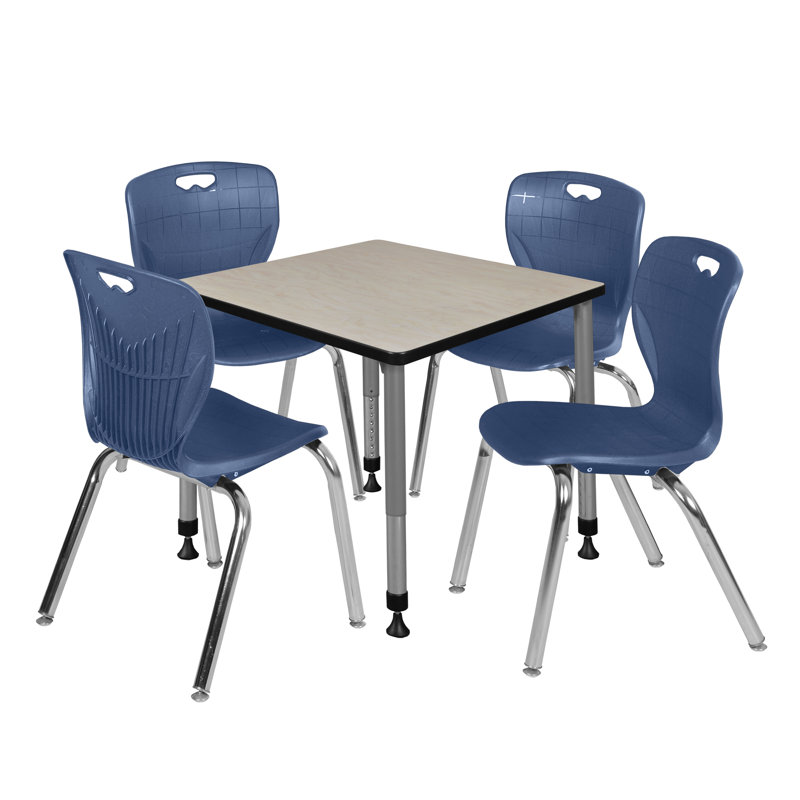 Ensemble de table de salle à manger et chaise Romig Kee, Bleu, Érable, H 34 po x L 90 po x l 30 po