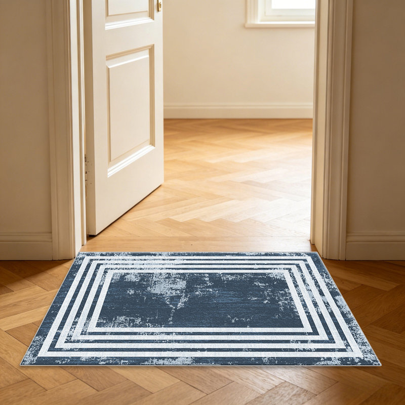 Blue Multi Border carpet-easy to clean, machine-washable, soft and comfortable; suitable for door mats, kitchens, living rooms, bedrooms, corridors, and laundry areas. Easy to clean, durable carpet for home decoration.