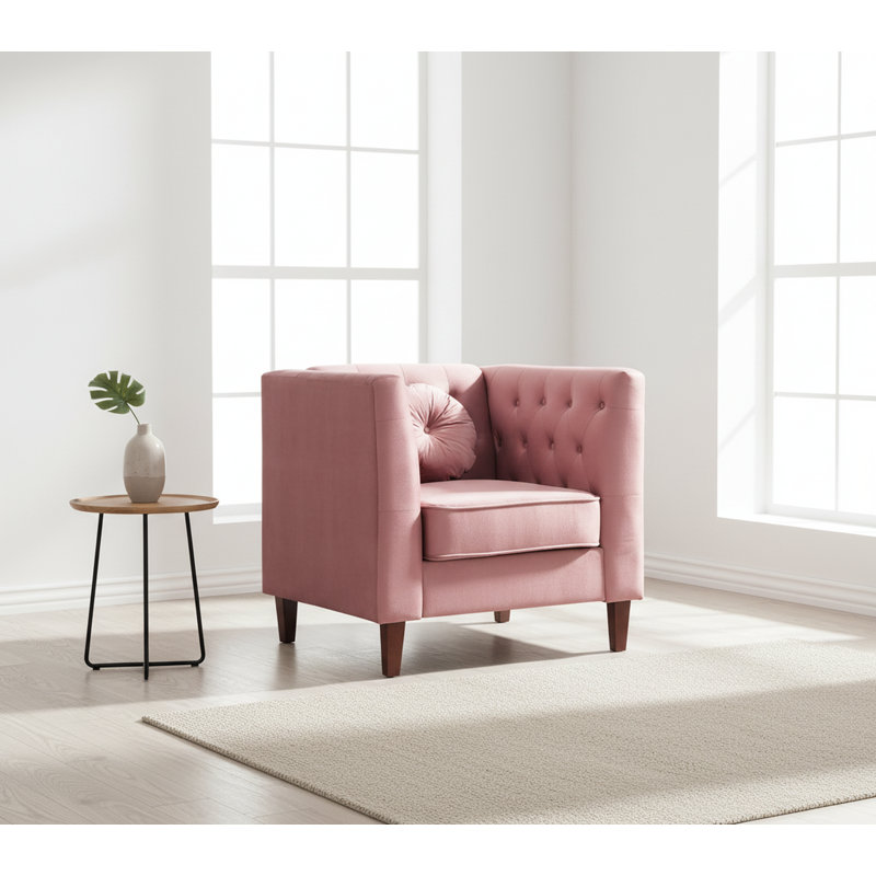 Fauteuil carré en velours, Rose