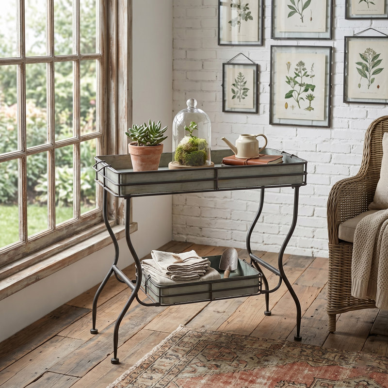 32x15x31" Maggie Galvanized Tray Table, Gray
