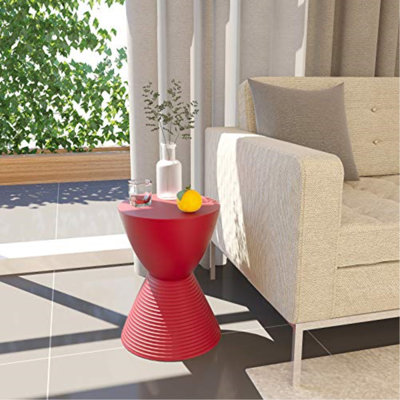 Durant Reversible Drum End Table with Storage – No Assembly Lightweight Accent Side Table for Indoor & Outdoor Use