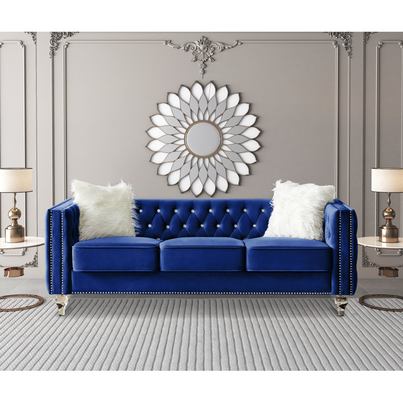 Egidia 83.07'' Velvet Sofa, Blue Velvet