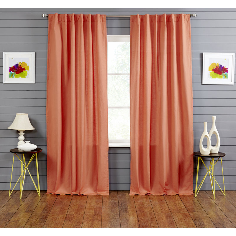 Rideaux doublés en lin avec passe-tringle en coton avec pattes cachées pour contrôler la lumière, Abricot, L 51 po x L 96 po
