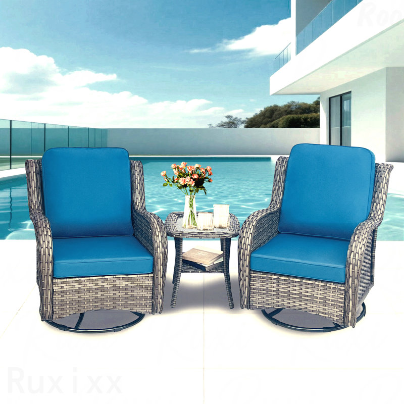 Wicker Patio Furniture Set - 3 Piece Rattan Outdoor Sectional Conversation Sets 2 Piece Wicker Hang Gliding Chairs And 1 Side Table