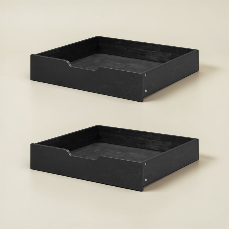 NTC Solid Wood Under Bed Storage with Wheels, 2-Pack Under Bed Organizer Drawer, Space Saving Bedroom Storage Box, 100 lbs Capacity, Black