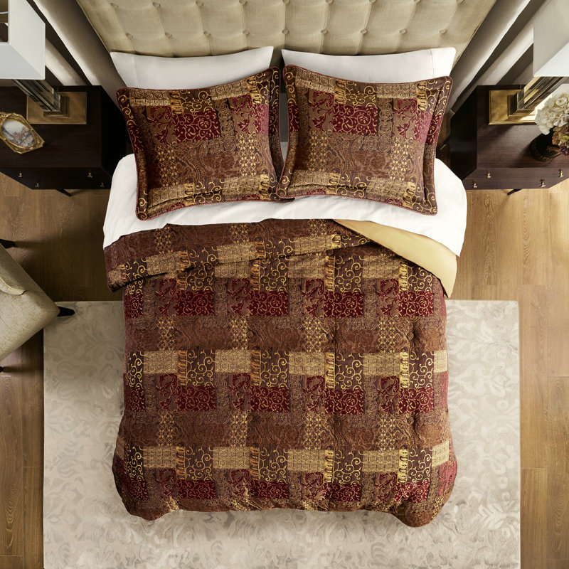 Édredon très grand avec chenille charmante de couleur brune et chaleureuse, Édredon très grand + 2 taies décoratives + 1 ju
