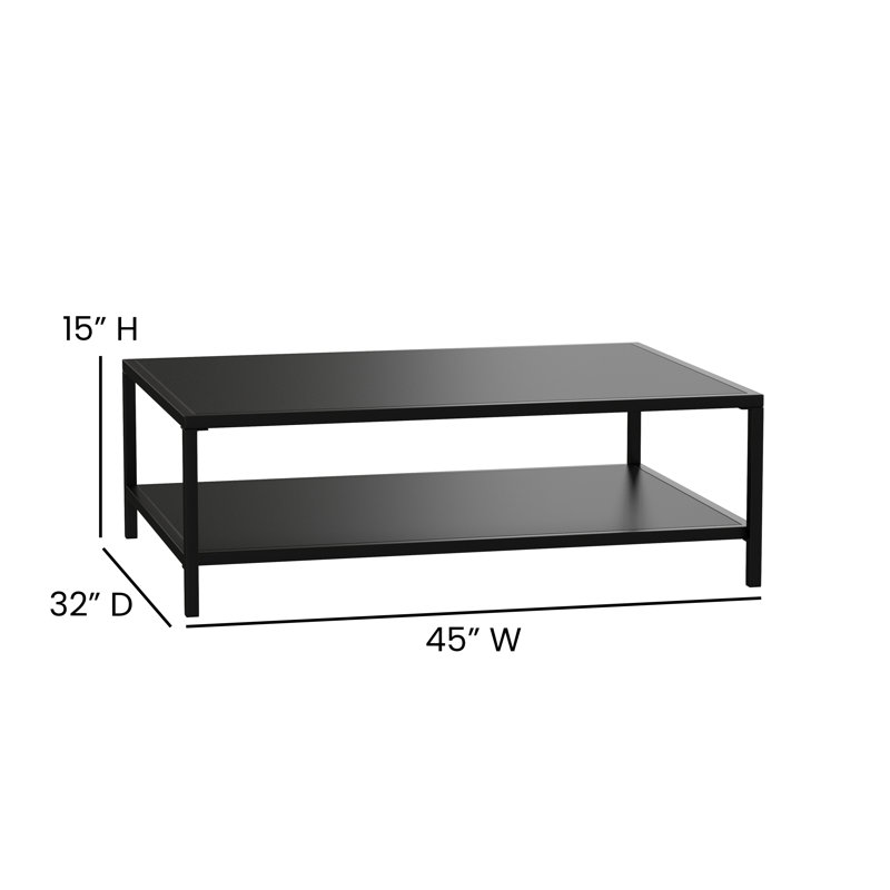 Black Steel Rectangular 2-Tier Outdoor Coffee Table