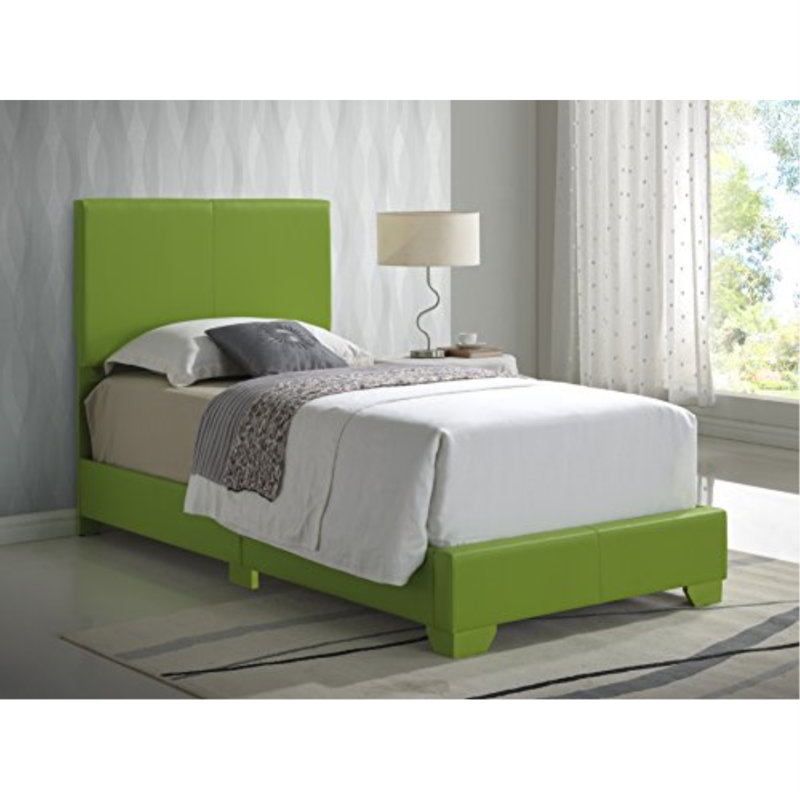 Upholstered Low Profile Standard Bed, Twin, Green