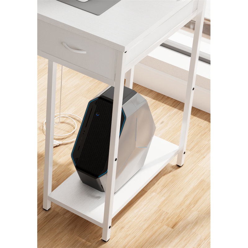 47" Computer Desk With Power Outlet,Writing Desk,Home Office Desk,Vanity Table With 7 Fabric Drawers, Large Side Pocket