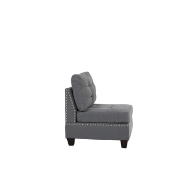3 pièces gris modulaire: Tissu semblable au lin et chaises en bois de qualité - en forme
