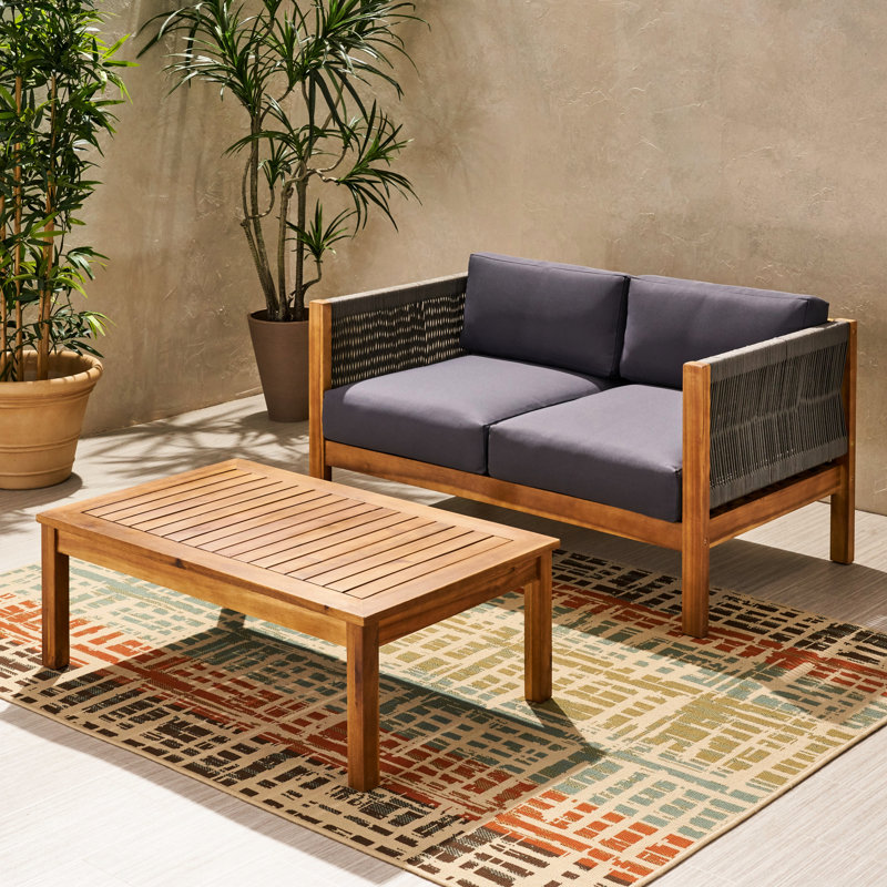 Table basse en bois avec tressage de corde ductile, résistant à l'eau - Distinctions intelligentes