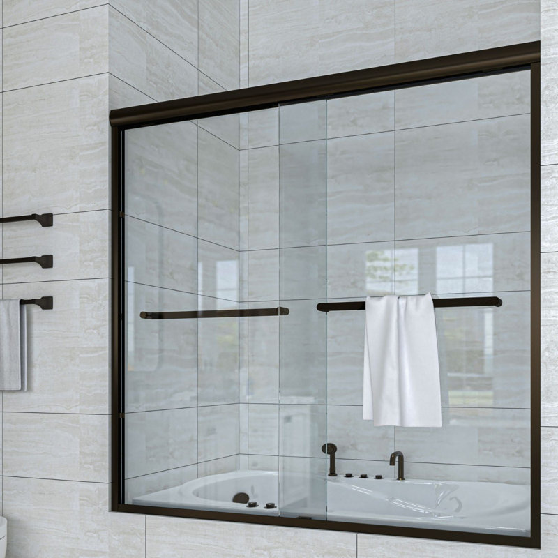 56 to 60 in. W x 58 in. H Sliding Framed Tub Door with Clear Glass, Oil Rubbed Bronze