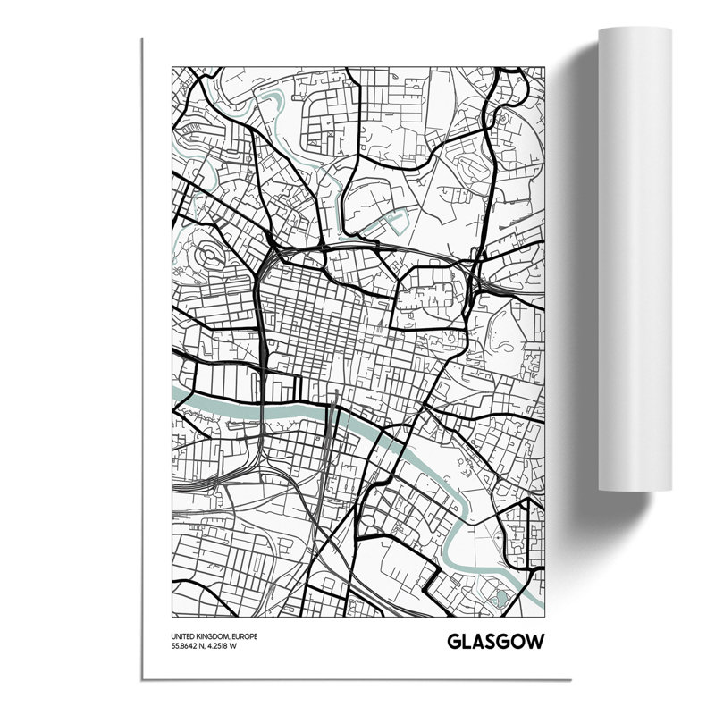 Map Glasgow UK - Frameless Print, 84cm H x 59cm W x 0.1cm D