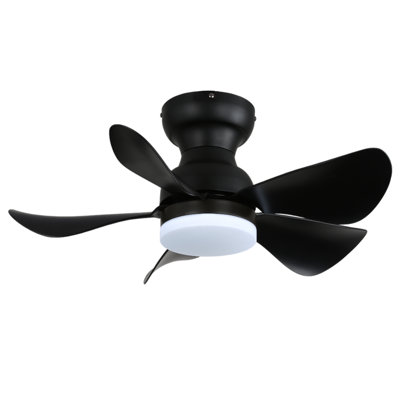 30" Black Modern Flush Mount Ceiling Fan with Dimmable LED Light, DC Motor, 5 ABS Blades, Remote Control for Living Room or Bedroom
