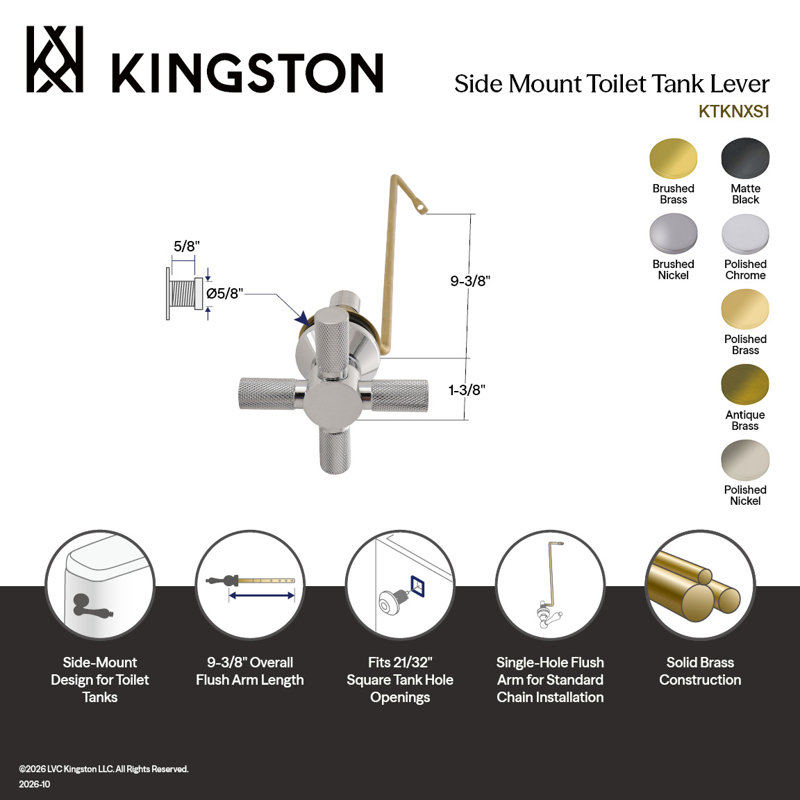 Levier de réservoir de toilette à fixation latérale Kingston Brass, Antique Brass