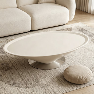Creamy Style Elegant Oval Wooden Coffee Table