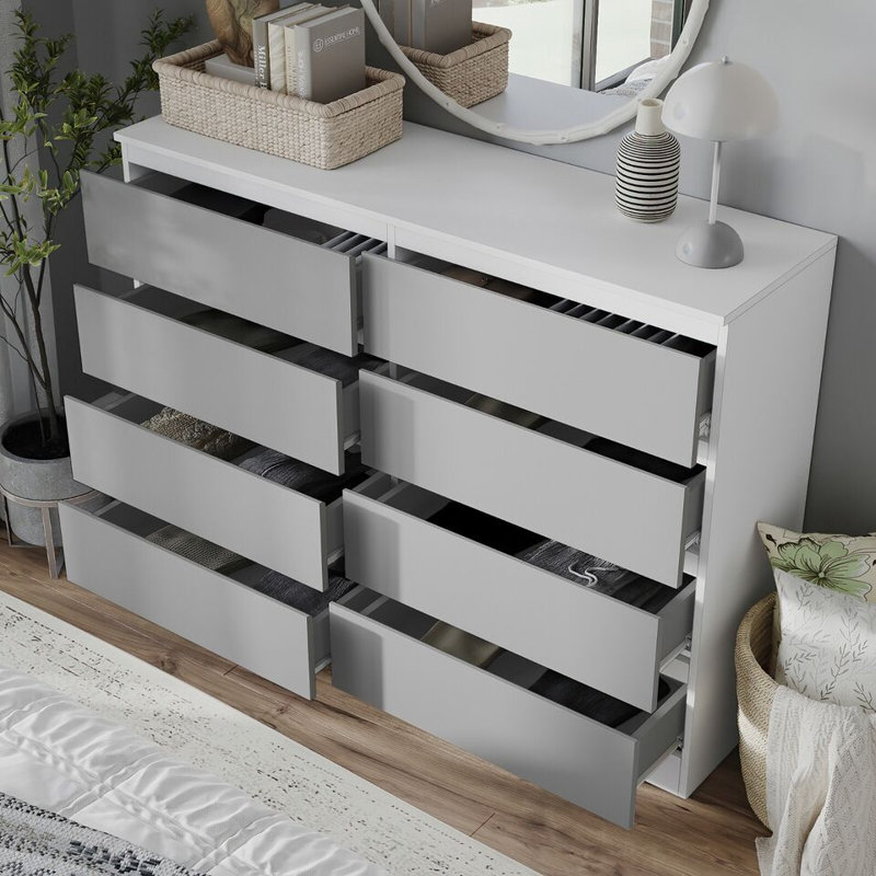 Sinahi 120cm W Chest of Drawers, White Carcass/Grey