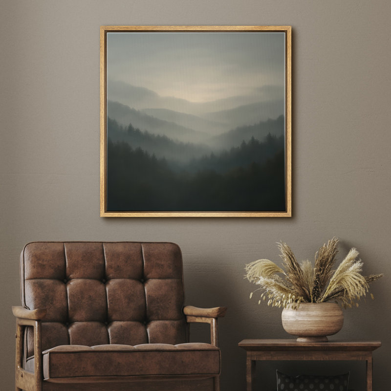 «Misty Mountain Forest Valley Landscape», reproduction d'art sur toile encadrée, Cadre flottant naturel