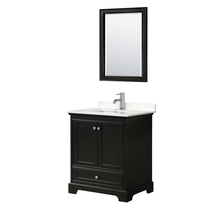 Ensemble de meuble-lavabo simple 30 "avec miroir Deborah, Expresso sombre, Marbre de culture de Carrare, Chrome poli