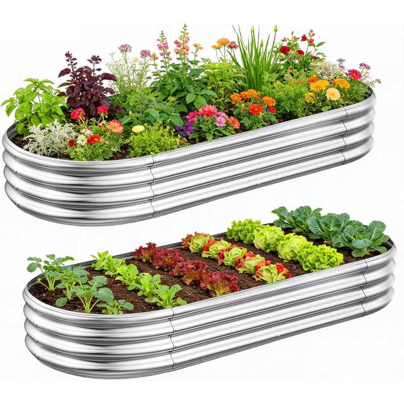 Boîte à fleurs pour jardin et jardin en relief, 11" H x 24" W x 24" D, Silver, Set of 2