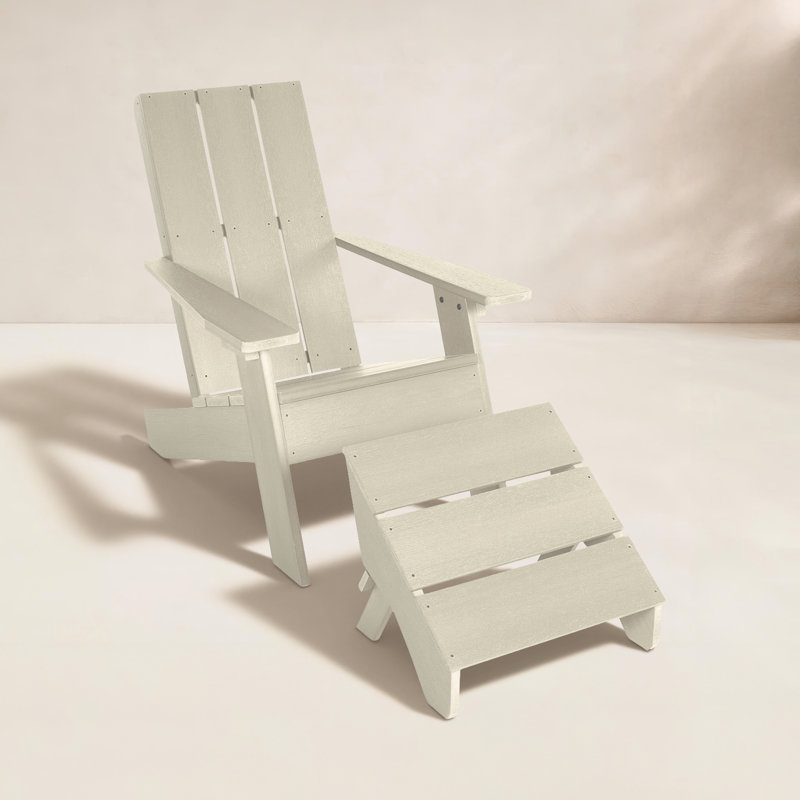 Byrnes Plastic Adirondack Chair with Ottoman, Whitewash