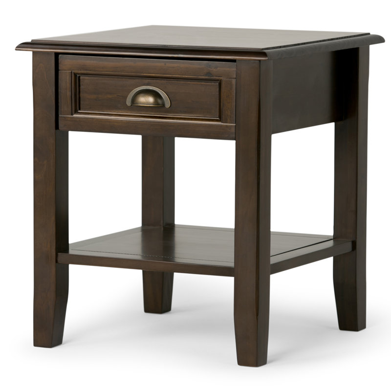 Table de bout carrée transitionnelle en bois massif l 18 po Burlington avec tiroir et tablette ouverte Burlington