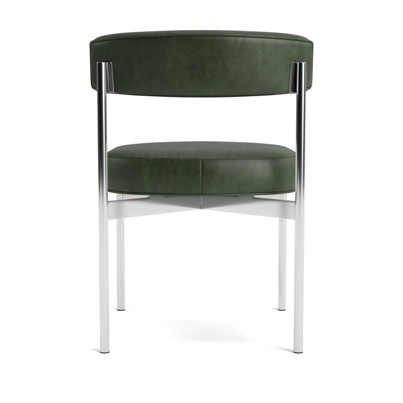 Remy Leather Dining Chair, Bedford - Evergreen, Polished Stainless Steel