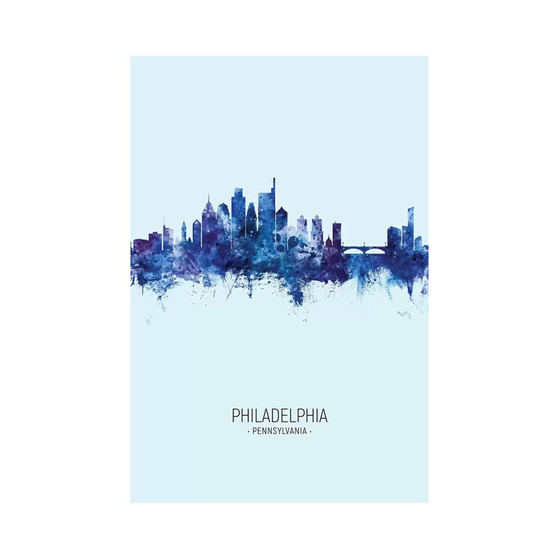 Philadelphia Skyline Portrait Dark Blue by Michael Tompsett - 1 Piece Wrapped Canvas Wall Art, 30.48 cm H x 45.72 cm W