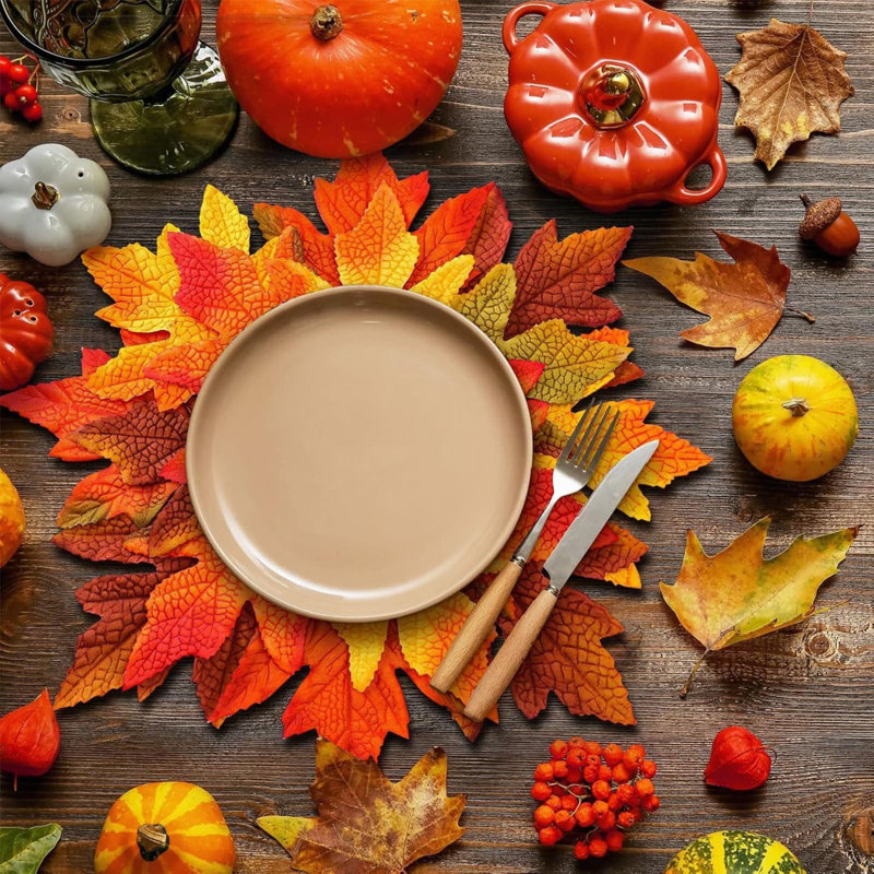 Ensemble de table décoratif en forme de feuille d'érable, lavable et résistant à la chaleur, idéal pour la salle à manger, la cuisine ou les fêtes à la maison. Parfait pour l'automne, Thanksgiving et Halloween. Décor pour la table de cuisine ou la maison.