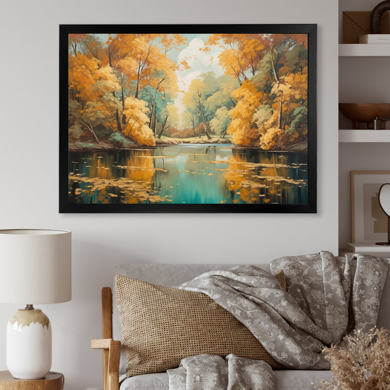 «Enchanting River and Forest I», reproduction d'art sur toile, Cadre photo noir, H 30 po x l 40 po x P 1,5 po