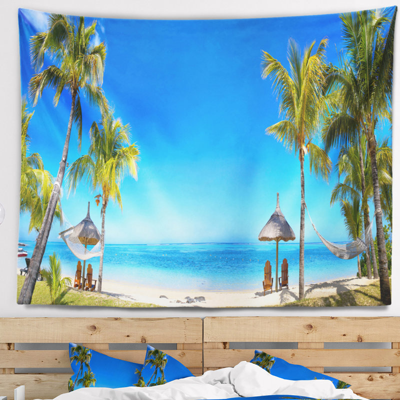 Tapisserie beach de l’île de mer avec chaises, H 32 po x l 39 po