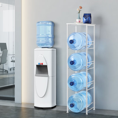 Support de rangement pour bouteilles d'eau à 5 niveaux avec dessus en bois, support pour 4 bouteilles de 5 gallons