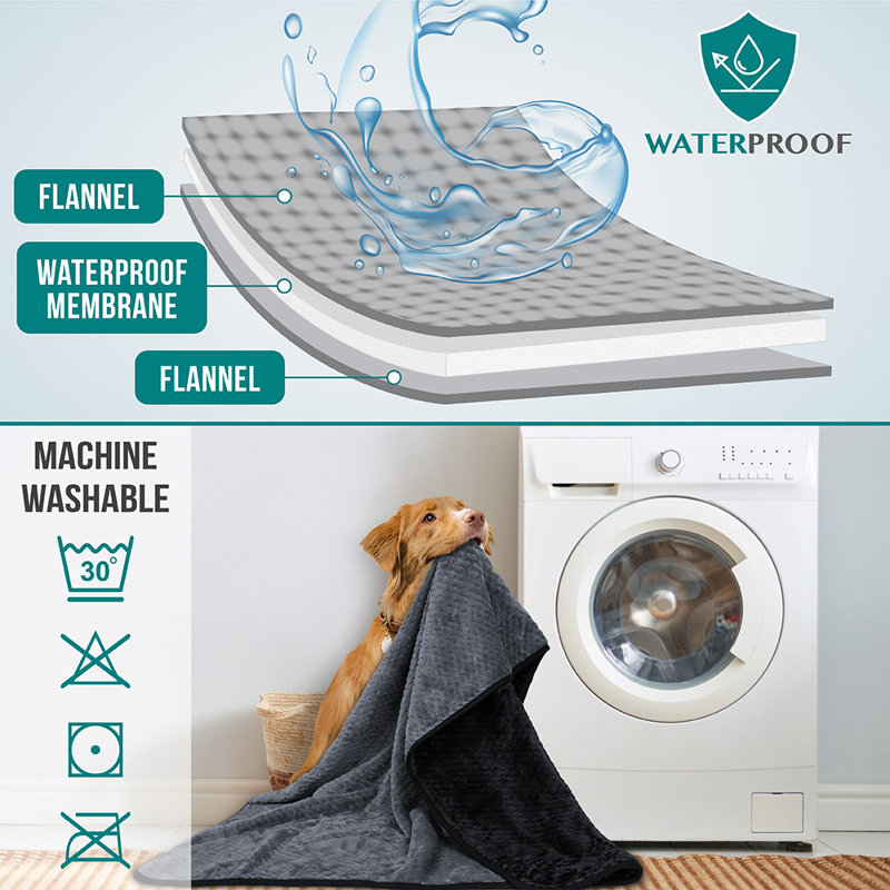 Large Black and Gray Waterproof Fleece Pet Blanket