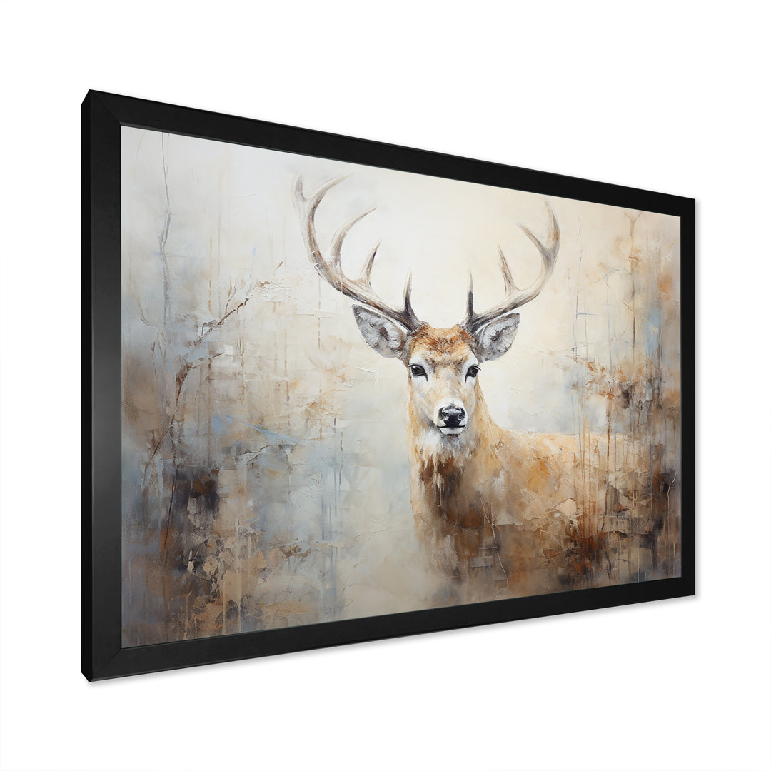 Minimalism Beige Deer Portrait IV - Deer Framed Canvas Print Wall Art Millwood Pines 