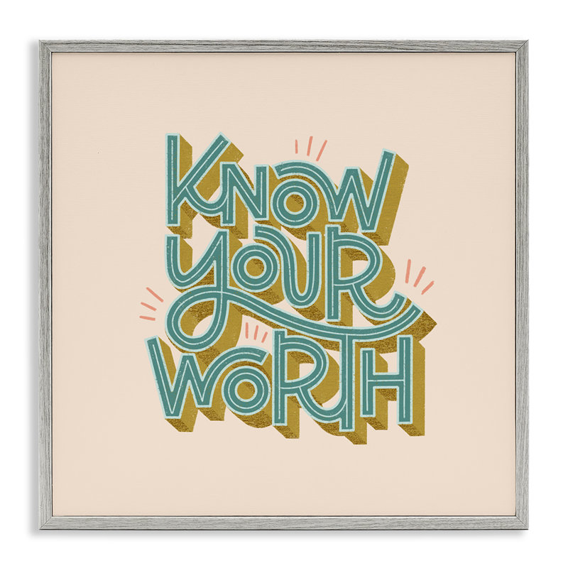 «Know Your Worth Green» sur toile beige encadrée, design par Sarah Hickman, Estampe numérique Farmhouse, H 17 po x l 17 po