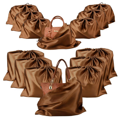 12 pièces Sacs à poussière pour sacs à main et sacs à main Organisateur de rangement de sac à main en satin avec fermeture de cordon (brun)