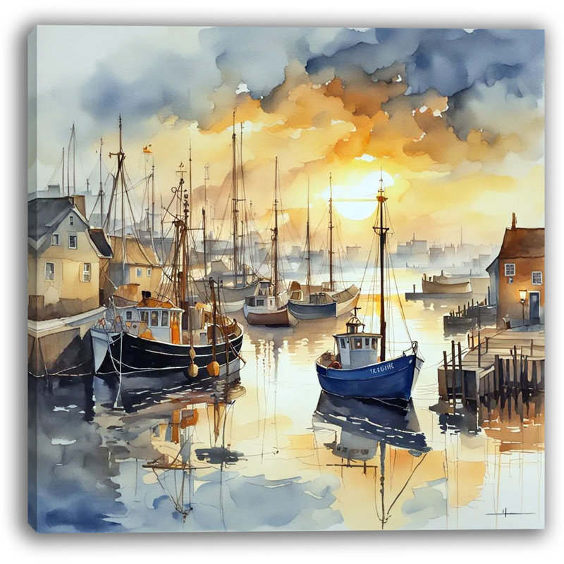 Art mural sur toile Harbour Sunrise Serenity, 20" H x 20" W x 1.5" D