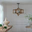 Lustre tambour en bois à 3 lumières, luminaire suspendu avec chaîne réglable pour le vestibule de la salle à manger de la cuisine, ampoule non incluse