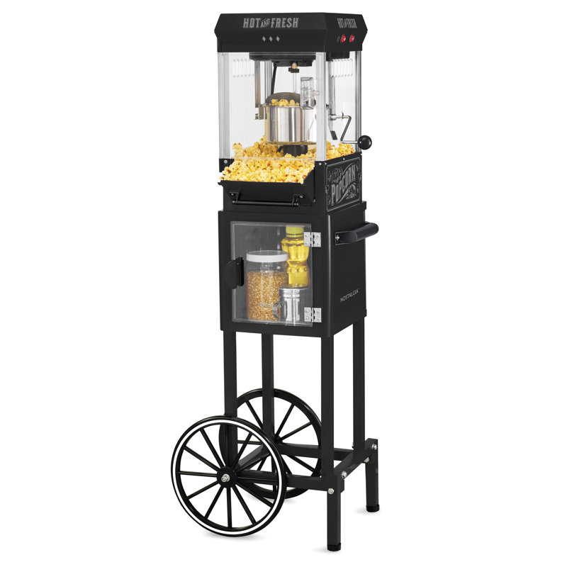 Vintage Black Popcorn Cart with 2.5-Ounce Kettle