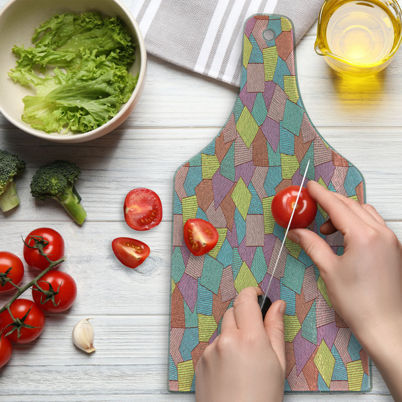 Ambesonne Geometric Tempered Glass Cutting Board Tile Pattern Stripes Multicolor