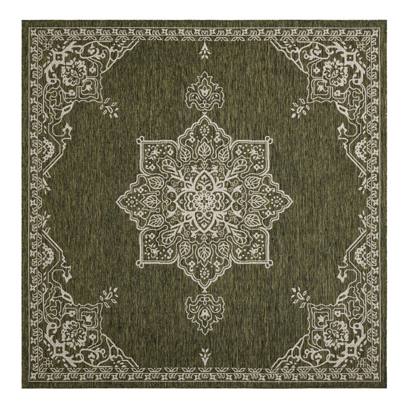 Tapis oriental vert / gris Crabill, Carré 10pi