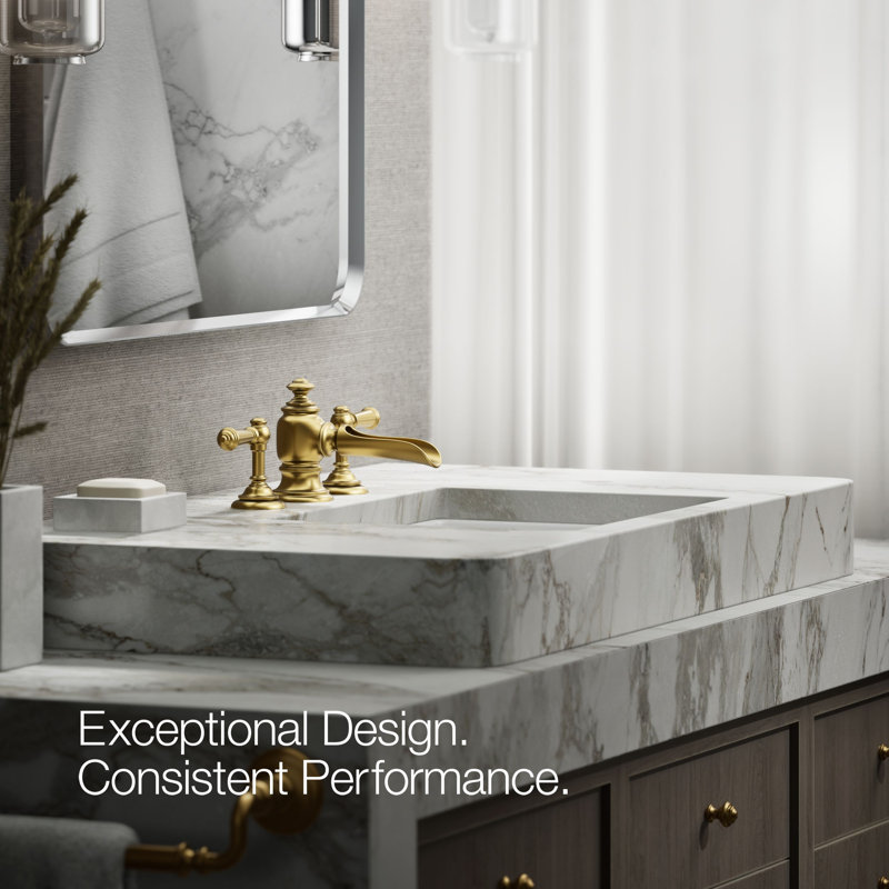 Artifacts® Flume Widespread Bathroom Faucet, Vibrant Brushed Modern Brass