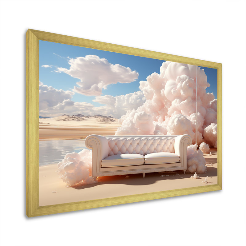 Marshmallow Mirage Fluffy Cloud sur toile, H 30 po x l 40 po x P 1,5 po, Cadre doré simple