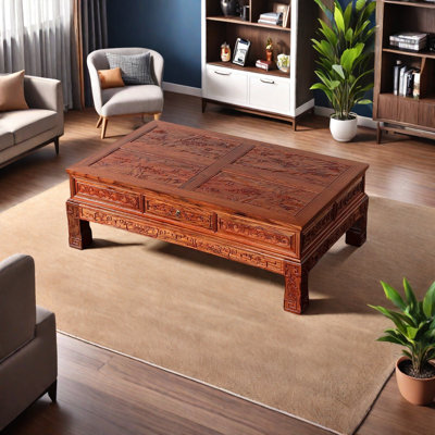 Solid Wood Carved New Chinese-Style Coffee Table