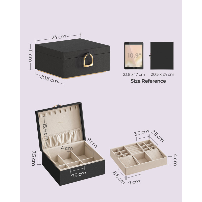 2-Layer Jewellery Box, Jewellery Organiser With Handle, Removable Jewellery Tray, Jewellery Storage, Floating Effect, 24 X 11 Cm, Gift Idea