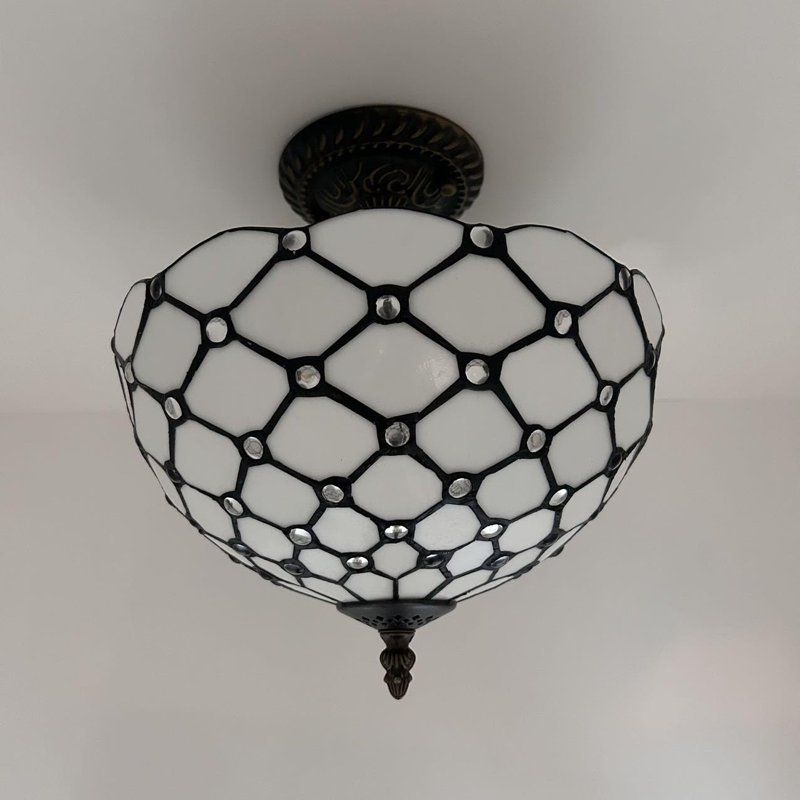 Tiffany Glass Semi Flush Mount, White