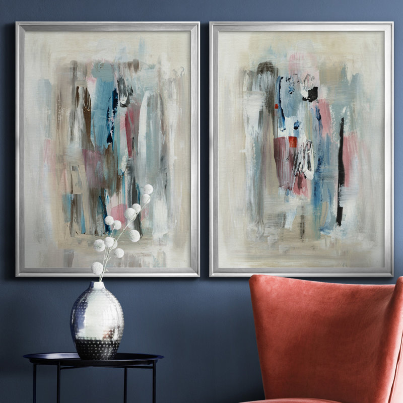 «Rain Shadow I», ensemble de 2 reproductions d'art, Pas de tapis, Toile encadrée argentée, H 18,5 po x l 49 po x P 1,5 po