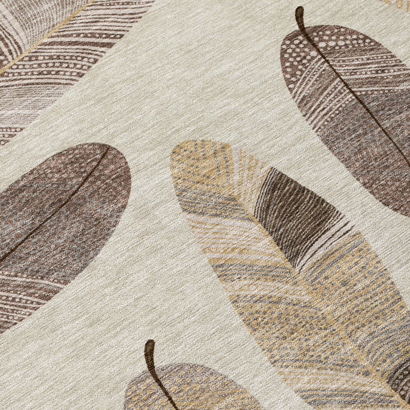 Machine Washable Indoor/Outdoor Chantille ACN2649 Botanical Rug, 3' x 5', Beige