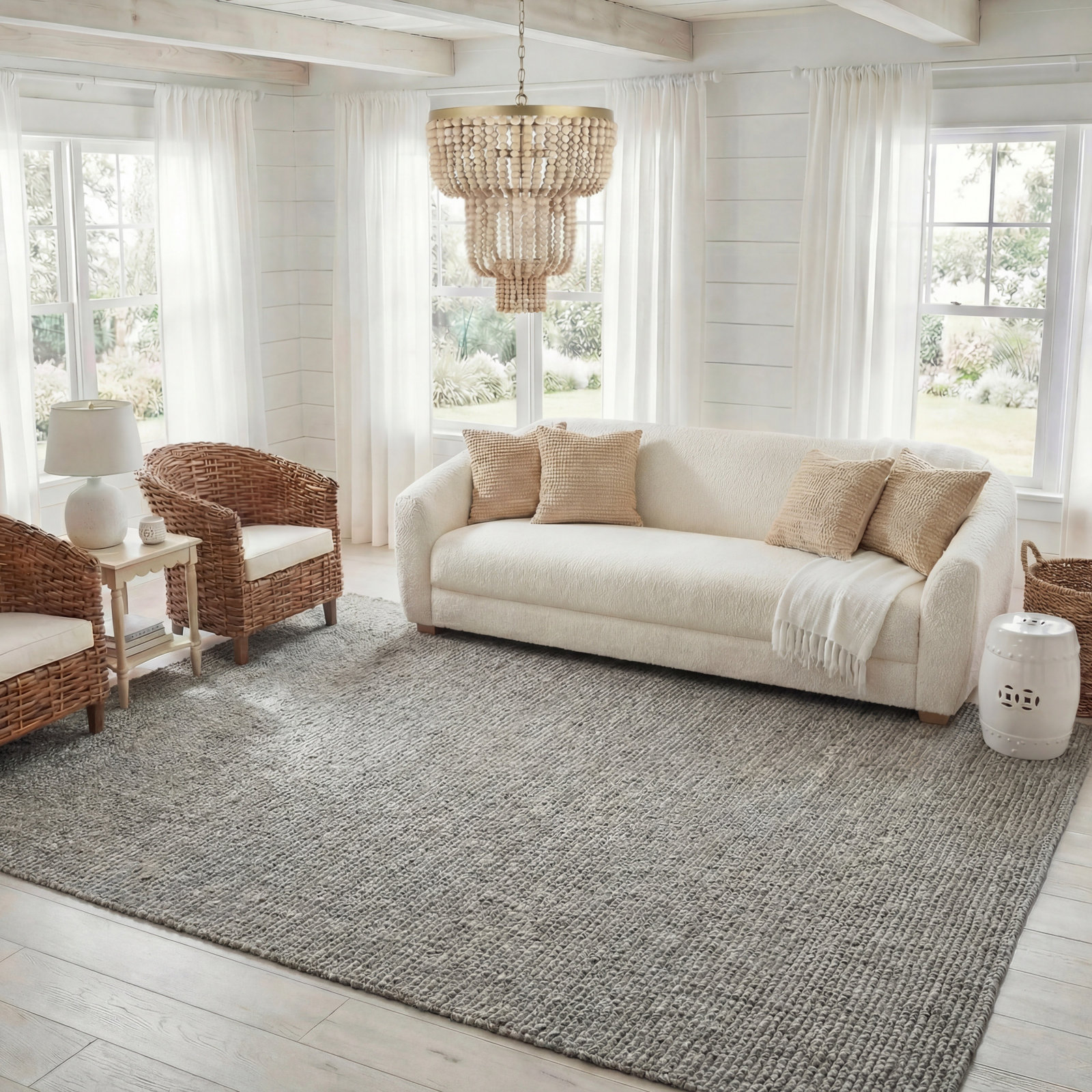 Alda Light Gray Hand-Woven Jute Rug, Rectangle 8' x 10'