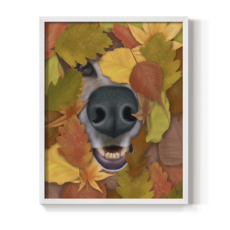 Sniffing Out Autumn Framed Print - Solid Wood, 20" H x 16" W, White Single Picture Framed